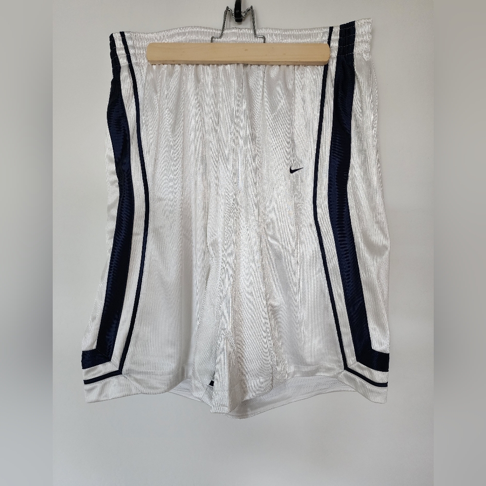 Vintage Nike Dazzle White Basketball Shorts with Blue Stripes, NWOT, XL